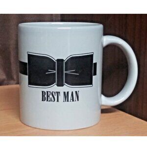 Best Man Mug Cup Ceramic with Wording & Black Bow gray black Wedding beautiful